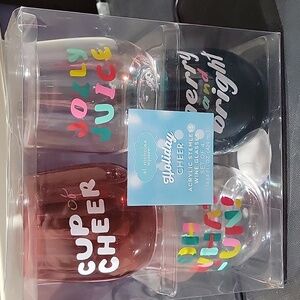 St. Nicholas Square Holiday Cheer Acrylic Christmas Stemless Wine Glass Set of 4
